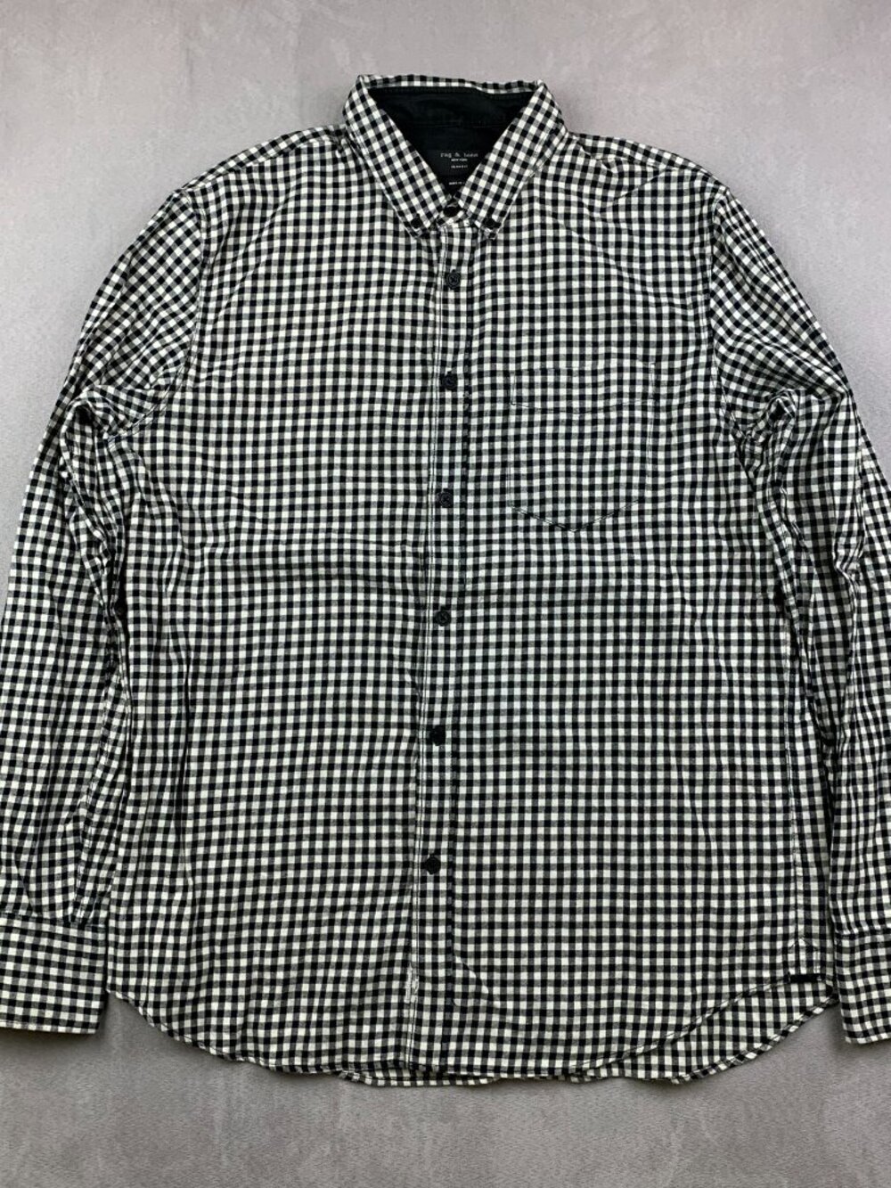 Rag & Bone Mens Shirt Large Black White Check Plaid Button Up Long Sleeve Slim
